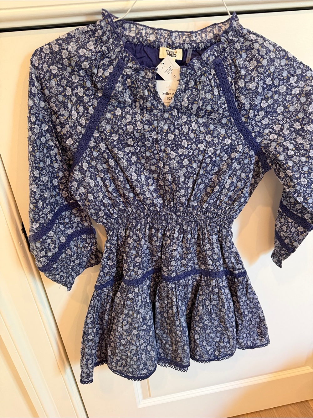 Girls Ever After navy floral smocked waist dress, NWT, size 14